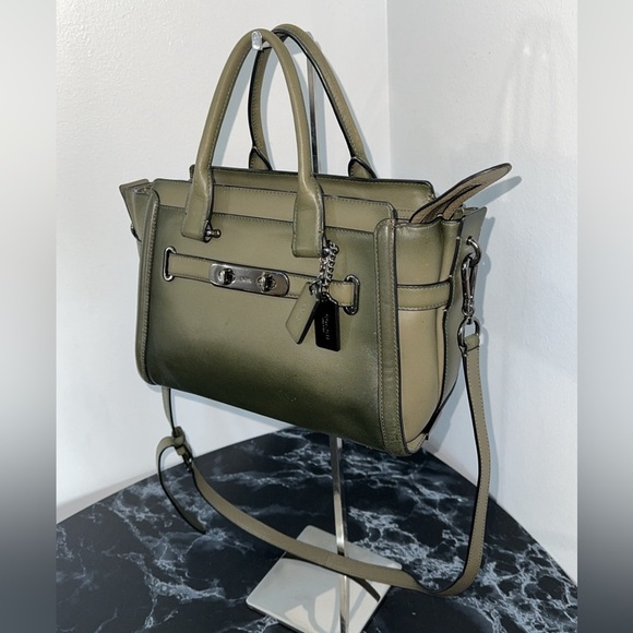 Coach Handbags - COACH Swagger 27 Handbag Burnished Leather Dark Green Crossbody Bag AUTHENTIC